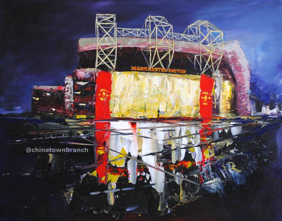 Painting of the forecourt of Old Trafford Manchester