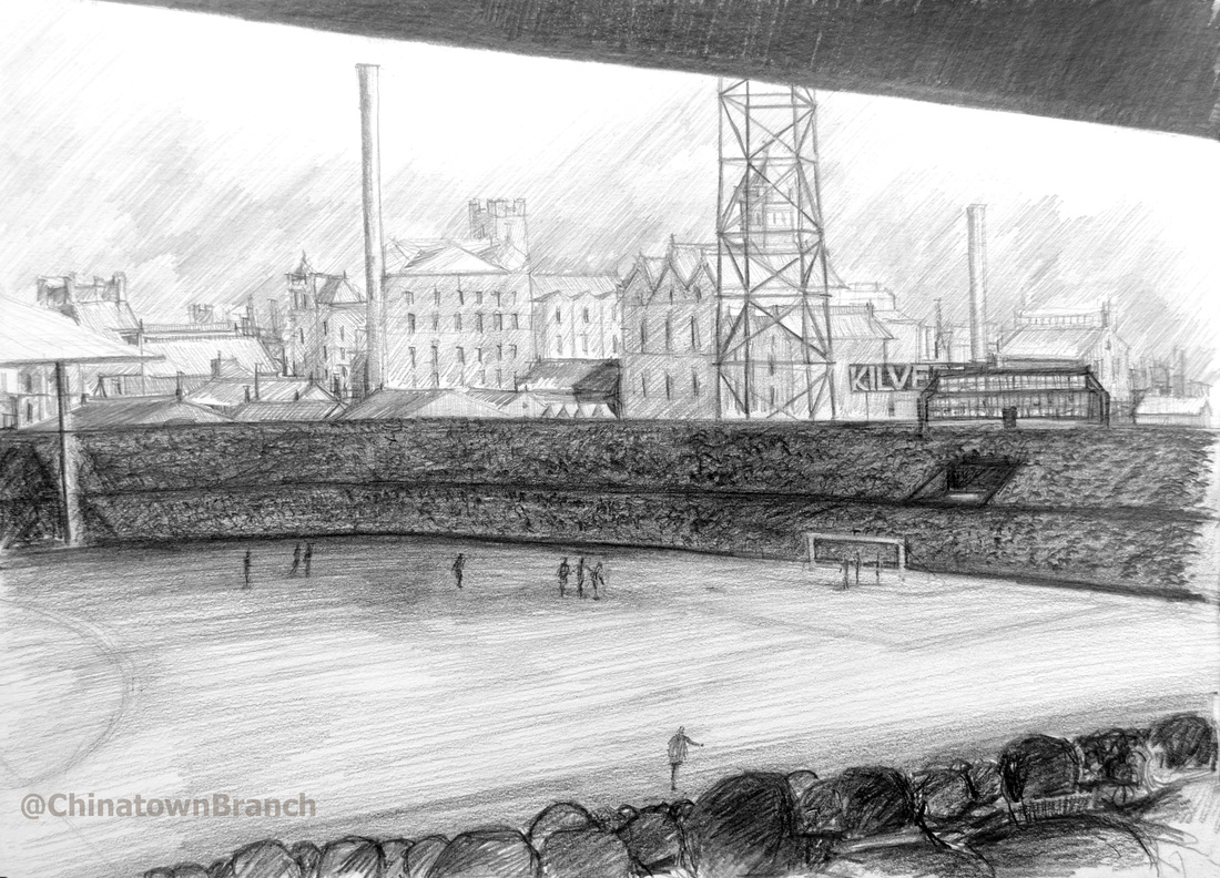 Drawing of the scoreboard end at Old Trafford 