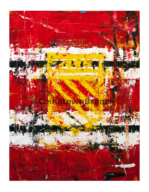 Expressionist painting of Manchester United bar scarf and crest