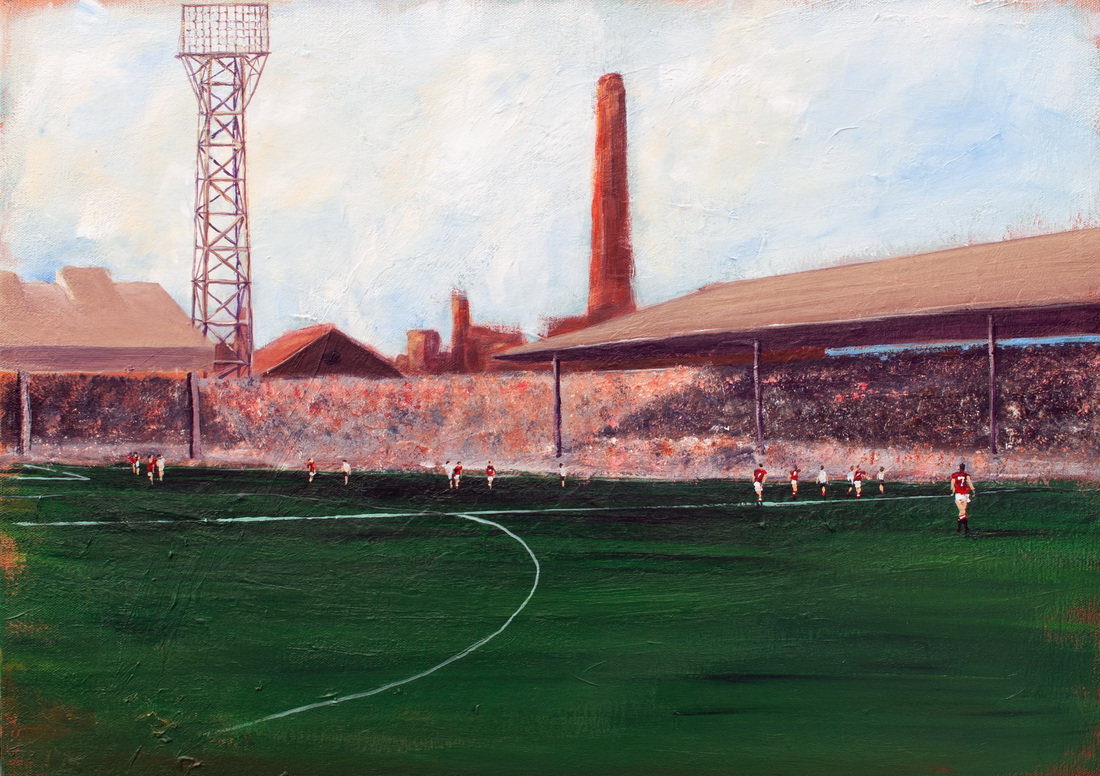 Painting of United Road, Old Trafford in the 1960's
